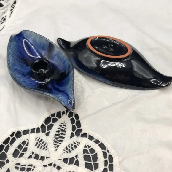 Blue Mountain Pottery Mid-Century Cobalt Blue Drip Glaze Candle Holders, Set 2 - Picture 3 of 5